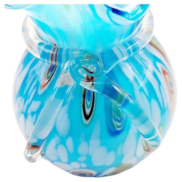 Vintage Murano Art Glass Sky Blue Millefiori Hand Blown Glass With Applied Bow - Picture 8 of 12